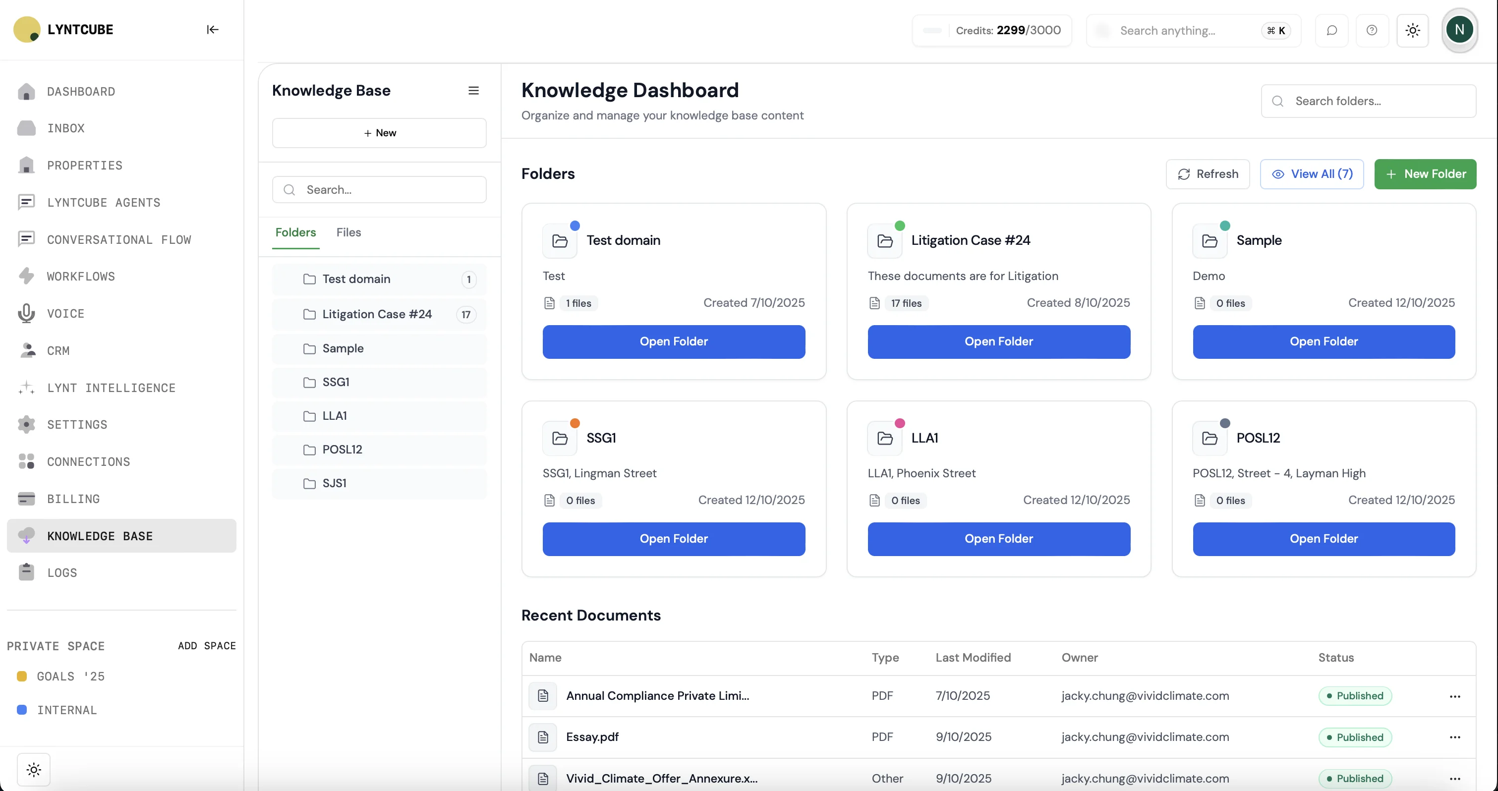 Lyntcube knowledge base dashboard